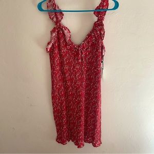 Never worn, Red detailed dress with ruched fitting, and detailed straps